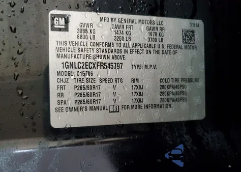 2015 Chevrolet Tahoe Police z USA, uszkodzony, nr VIN 1GNLC2ECXFR545797